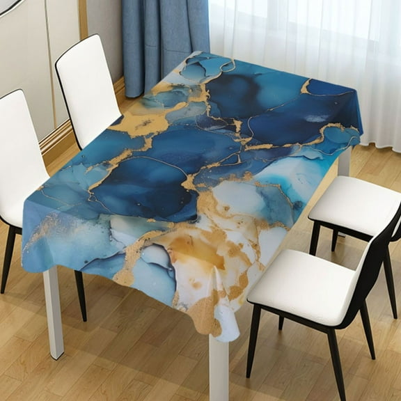 Ryvnso Blue and Golden Marble Rectangle Table Cloth Tablecover Dinning Tablecloth 54"x72"