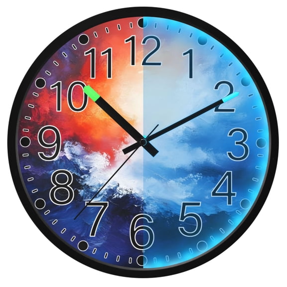 Ryvnso Blue and Orange Marble 12 Inch Night Light Wall Clock Silent Battery Operated Luminous Clocks