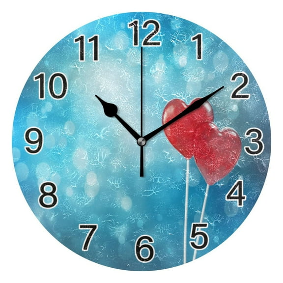 Ryvnso Blue with Heart Wall Clock Non Ticking Silent Kitchen Clock Battery Operated Clocks 10 inch