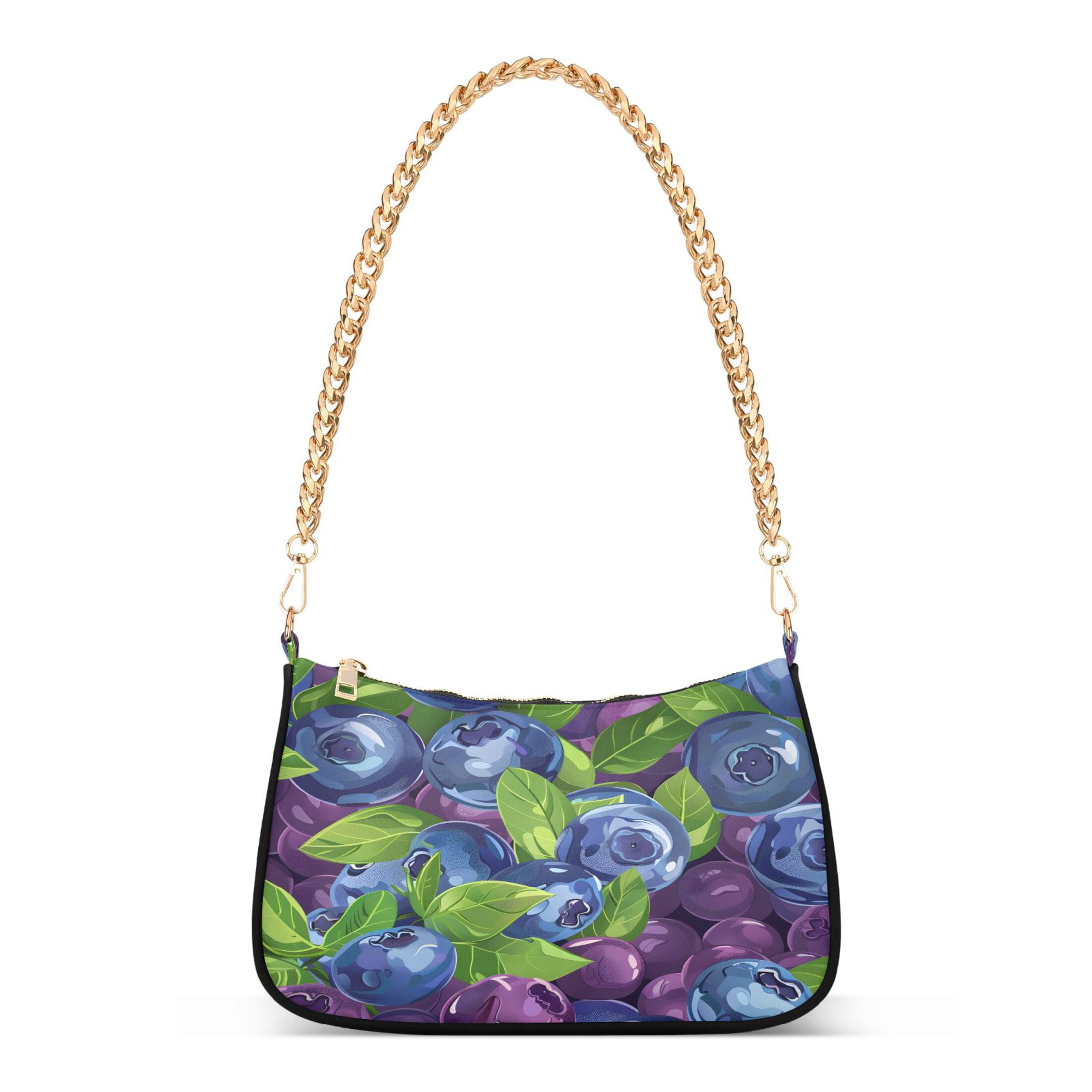 Ryvnso Blueberries Berries Womens Chain Shoulder Bag Tote Handbags Clutch Hobo Purse with Zipper for Travel