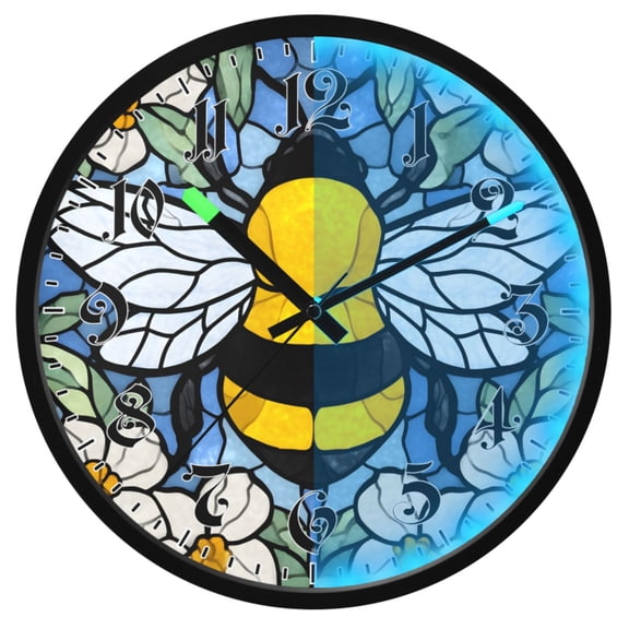 Ryvnso Bohemia Bee in Floral 12 Inch Night Light Wall Clock Luminous Silent Battery Operate Clocks