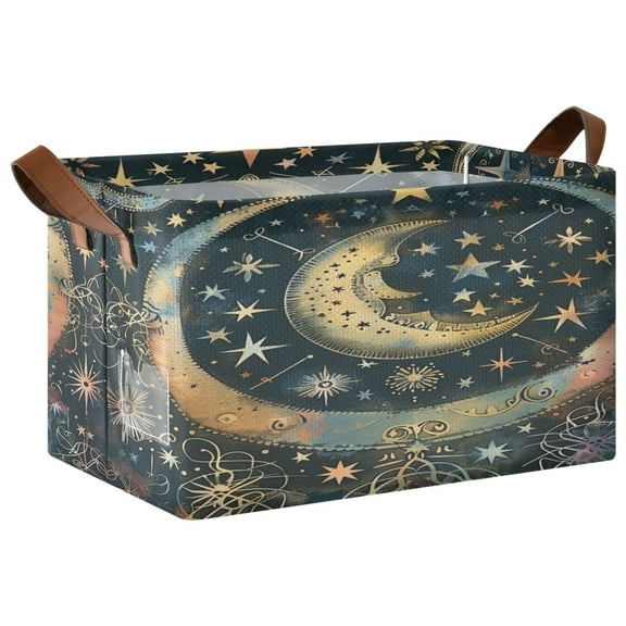 Ryvnso Bohemia Ethnic Moon and Star Storage Bins Large Basket Foldable Cube Toys Organizer with Handles 1 PC