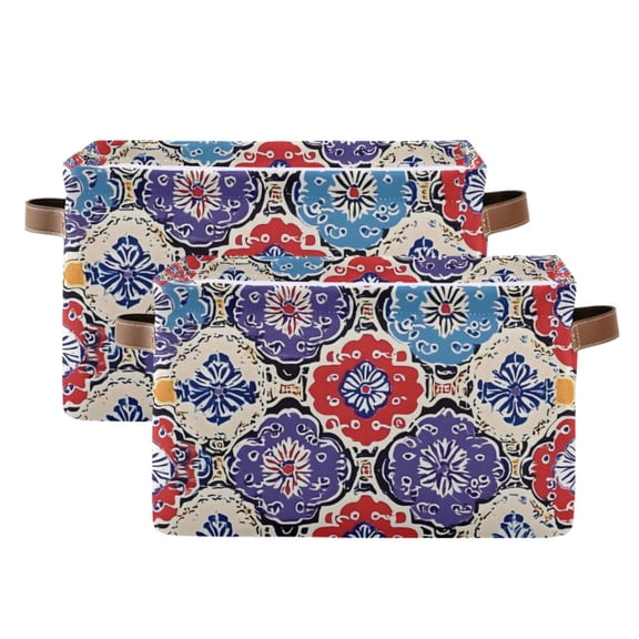 Ryvnso Bohemia Indian Ethnic Pattern Storage Basket Large Bin Foldable Boxes Toys Organizer 14.2x10.2x8.3in 2 PCs