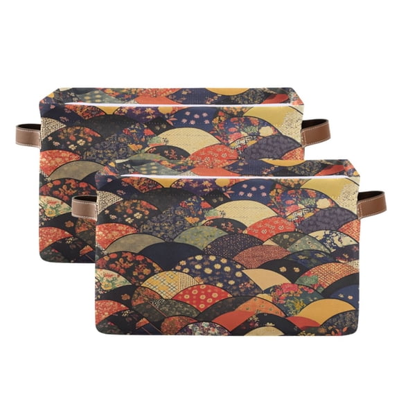 Ryvnso Bohemia Indian Retro Pattern Storage Basket Large Bin Foldable Boxes Toys Organizer 14.2x10.2x8.3in 2 PCs