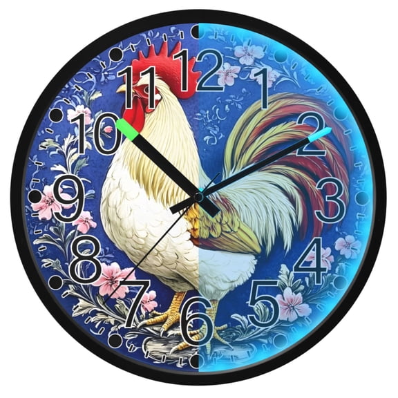 Ryvnso Bohemia Rooster 12 Inch Night Light Wall Clock Silent Battery Operated Luminous Clocks