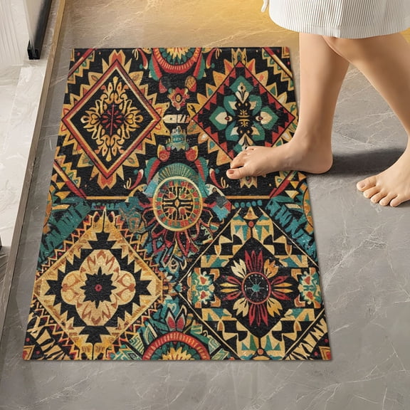 Ryvnso Bohemia Tribal Ethnic Bathroom Shaggy Rugs Toilet Rectangle Mat Soft Contour Rug 24"x16"