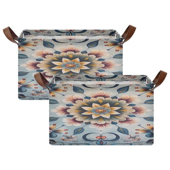 Ryvnso Bohemian Floral Medallion Storage Bins Large Basket Foldable Cube Toys Organizer with Handles 2 PCs