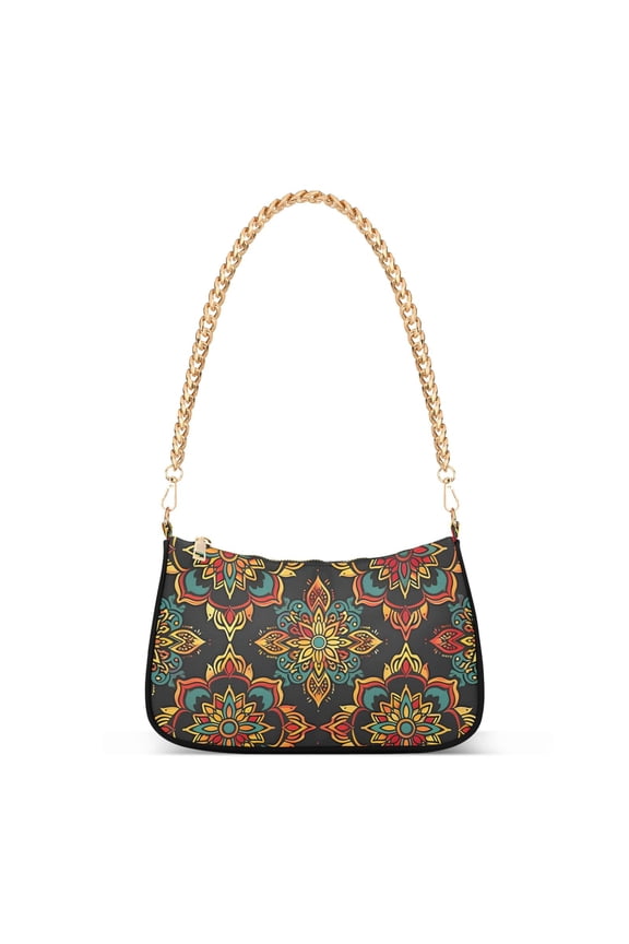 Bohemian Flower Mandala Womens Chain Shoulder Bag Tote Handbags Clutch Hobo Purse with Zipper for Travel