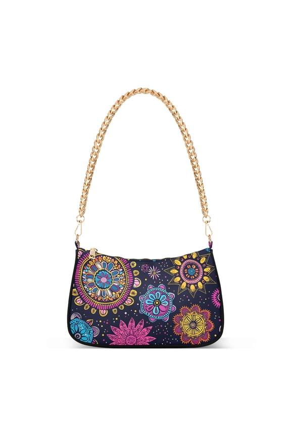 Bohemian Mandala Flower Womens Chain Shoulder Bag Tote Handbags Clutch Hobo Purse with Zipper for Travel