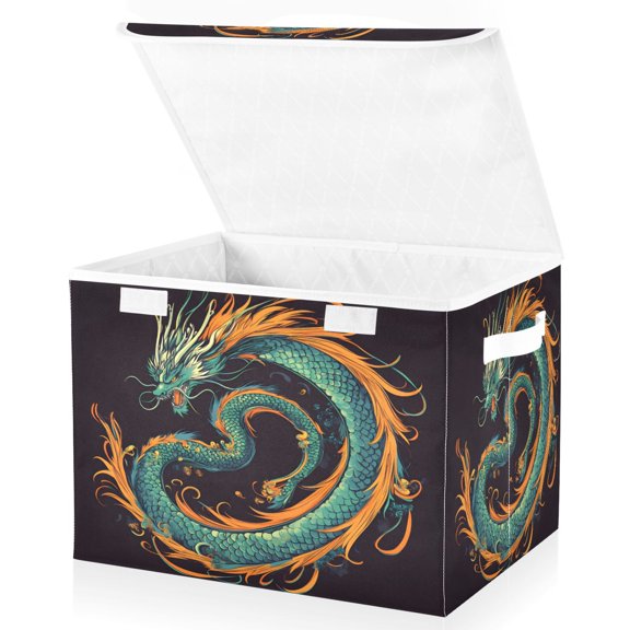 Ryvnso Boho Dragon Large Lidded Foldable Storage Baskets Cubes Boxes Lids Bin for Home