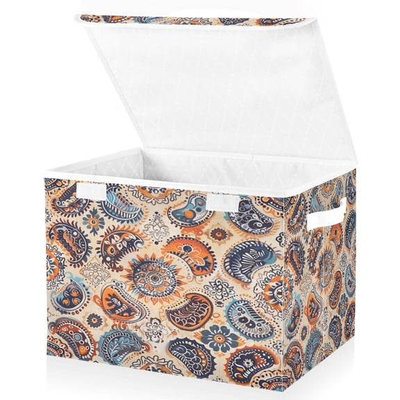 Ryvnso Boho Ethnic Bohemian Indian Mandala Large Lidded Foldable Storage Baskets Cubes Boxes Lids Bin for Home