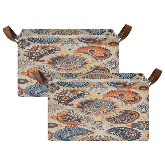 Ryvnso Boho Ethnic Bohemian Indian Mandala Storage Bins Large Basket Foldable Cube Toys Organizer with Handles 2 PCs