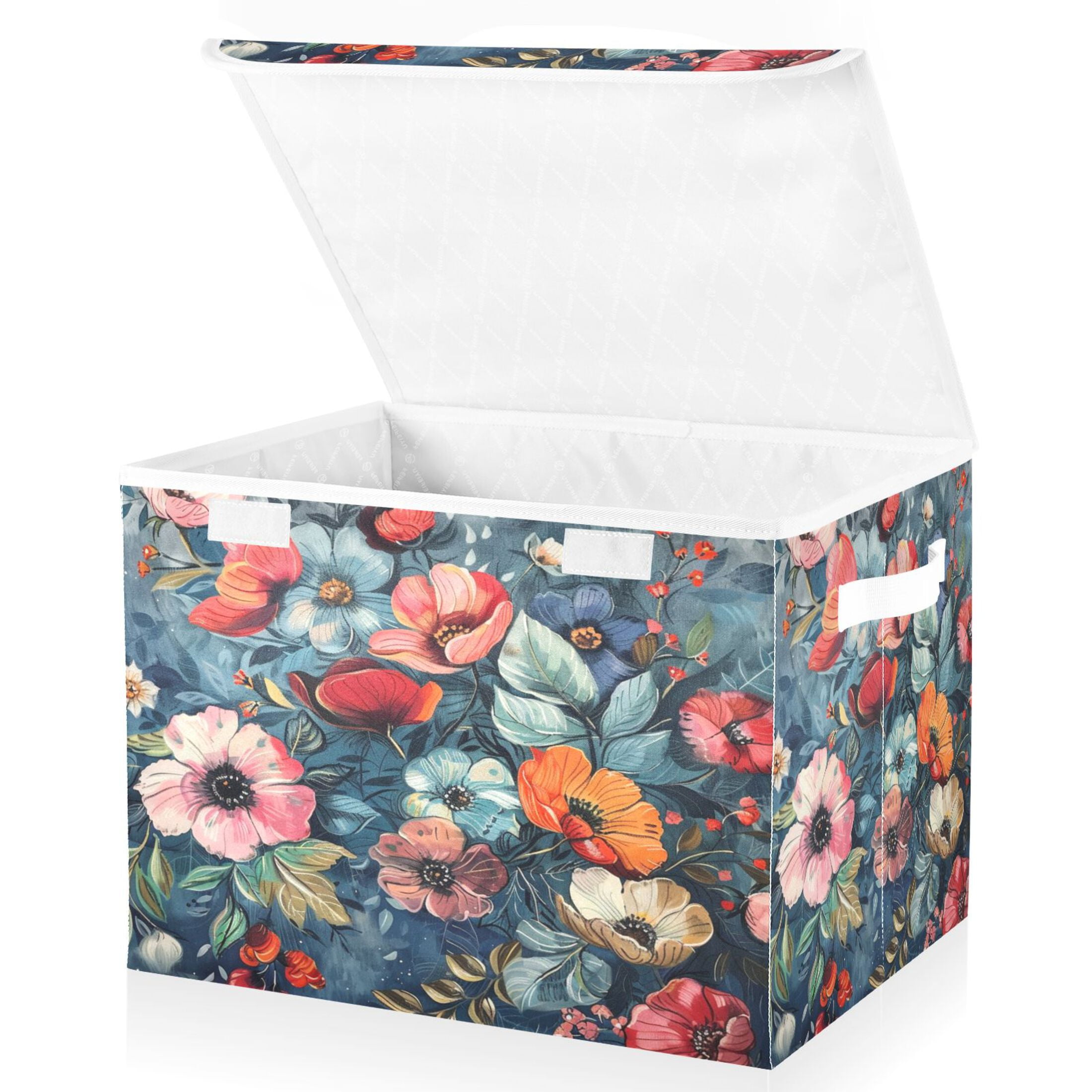 Ryvnso Boho Floral Large Lidded Foldable Storage Baskets Cubes Boxes Lids Bin for Home