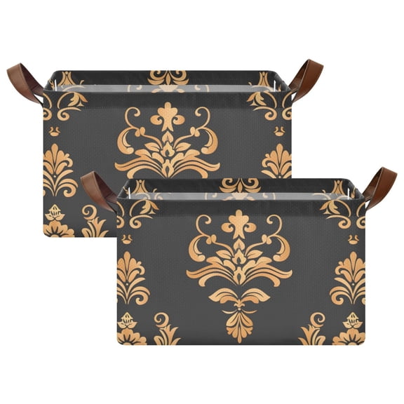 Ryvnso Boho Flower Storage Bins Large Basket Foldable Cube Toys Organizer with Handles 2 PCs