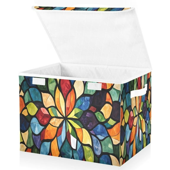 Ryvnso Boho Flower Style Large Lidded Foldable Storage Baskets Cubes Boxes Lids Bin for Home