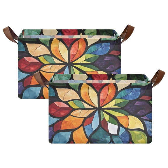 Ryvnso Boho Flower Style Storage Bins Large Basket Foldable Cube Toys Organizer with Handles 2 PCs