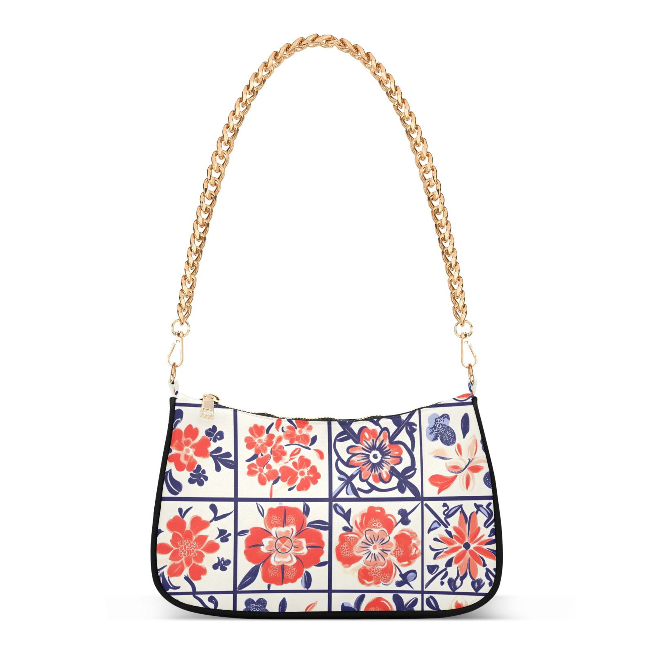 Ryvnso Boho Flower in Checkered Grid Womens Chain Shoulder Bag Tote Handbags Clutch Hobo Purse with Zipper for Travel