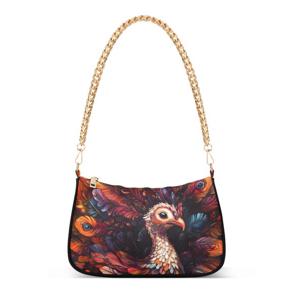 Ryvnso Boho Turkey Feather Womens Chain Shoulder Bag Tote Handbags Clutch Hobo Purse with Zipper for Travel