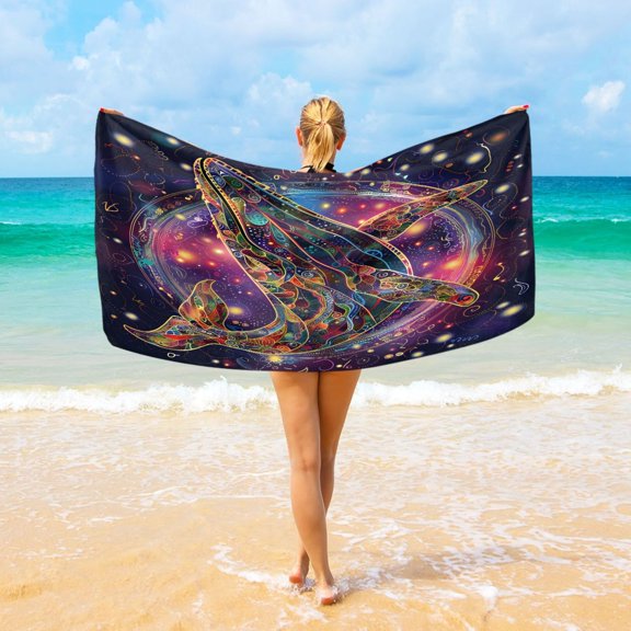Ryvnso Boho Whale Beach Towel Quick Dry Swimming Yoga Beach Towels Large Sand Free Microfiber Towel 31"W x 71"L