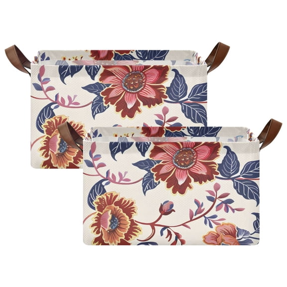 Ryvnso Boho Wild Flowers Storage Bins Large Basket Foldable Cube Toys Organizer with Handles 2 PCs