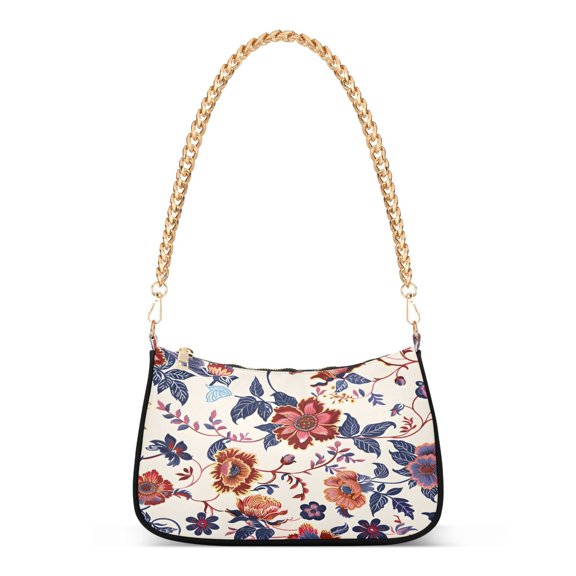 Ryvnso Boho Wild Flowers Womens Chain Shoulder Bag Tote Handbags Clutch Hobo Purse with Zipper for Travel