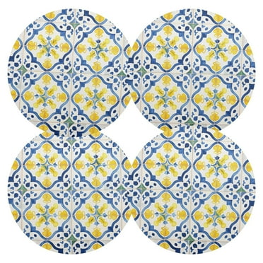 Ryvnso Bohomia Blue and Yellow Round Plate Mats Dining Table Placemat Set of 4 for Holiday Decoration