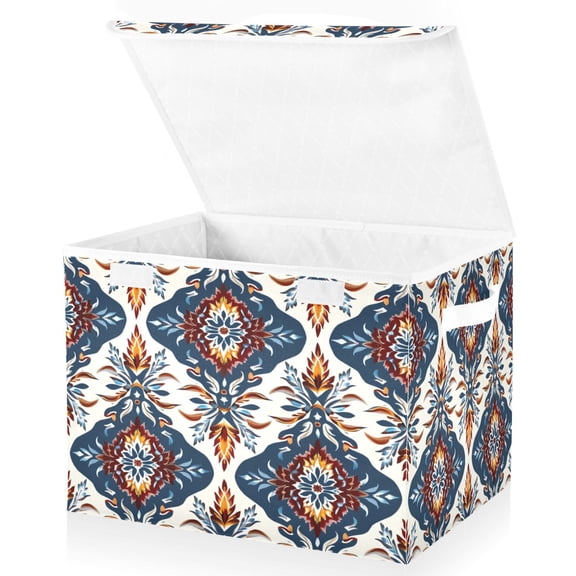 Ryvnso Bohomia Ethnic Flower Large Lidded Foldable Storage Baskets Cubes Boxes Lids Bin for Home