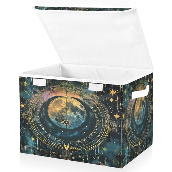 Ryvnso Bohomia Moon and Star Magical Large Lidded Foldable Storage Baskets Cubes Boxes Lids Bin for Home