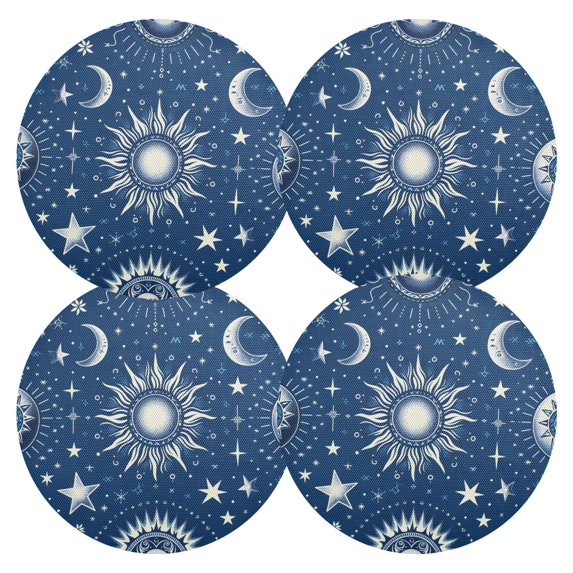 Ryvnso Bohomia Moon and Stars Round Plate Mats Dining Table Placemat Set of 4 for Holiday Decoration
