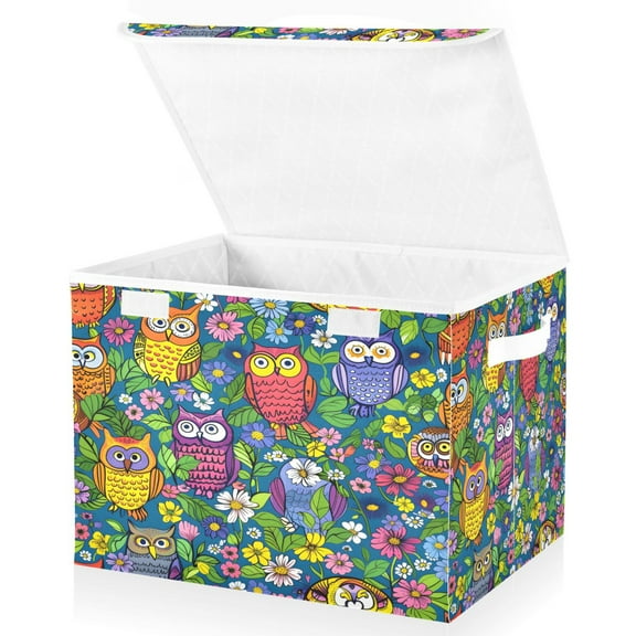 Ryvnso Bohomia Owls in Floral Large Lidded Foldable Storage Baskets Cubes Boxes Lids Bin for Home