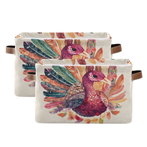 Ryvnso Bohomia Turkey with Feather Storage Basket Large Bin Foldable Boxes Toys Organizer 14.2x10.2x8.3in 2 PCs