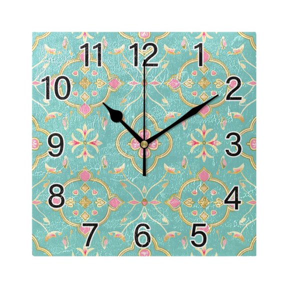 Ryvnso Bohomian Flowers Wall Clock Square Silent Non-Ticking Battery Operated 7.78"