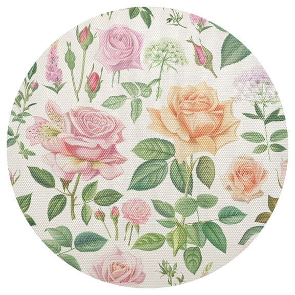 Ryvnso Botanical Rose Flower Round Plate Mats Dining Table Placemat 1 Piece for Holiday Decoration