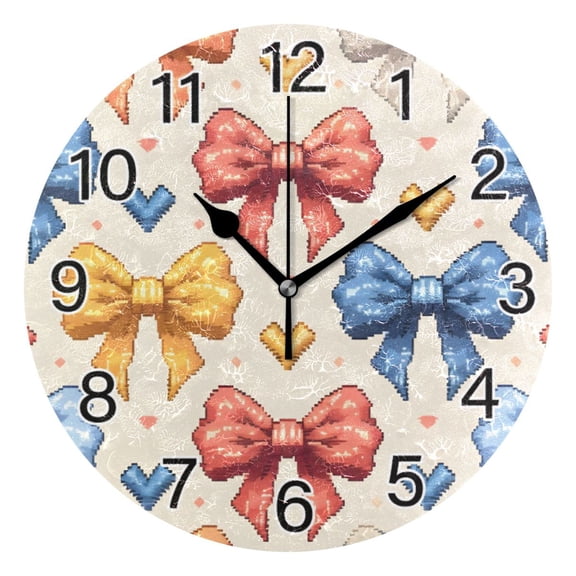 Ryvnso Bow and Hearts Wall Clock Non Ticking Silent Kitchen Clock Battery Operated Clocks 10 inch