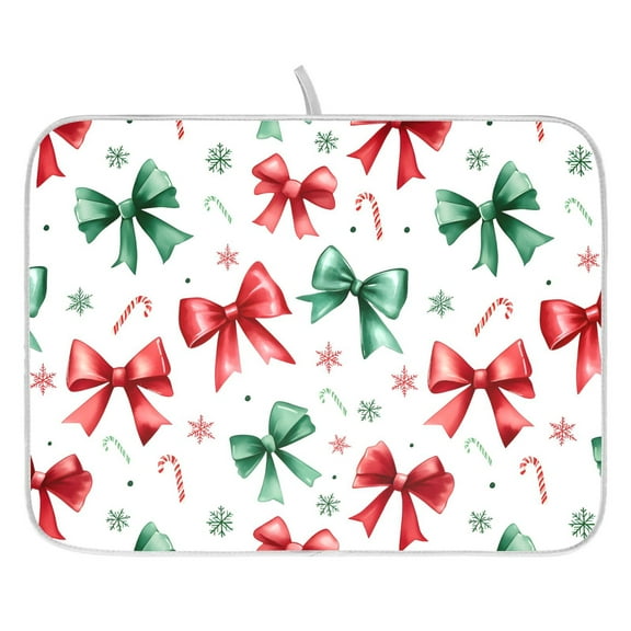 Ryvnso Bows Christmas Dish Drying Mat for Kitchen Countertop 16x18 Small Dish Pad Drainer Rack Dish Sink Mats
