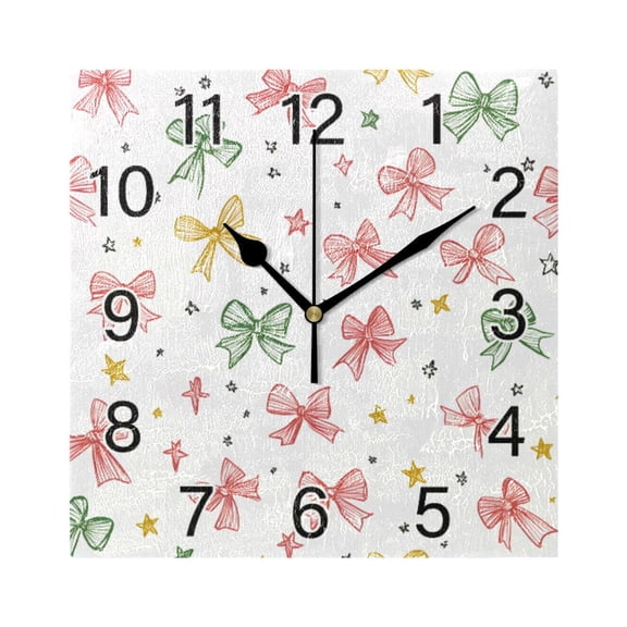 Ryvnso Bows Stars Wall Clock Square Silent Non-Ticking Battery Operated 7.78"