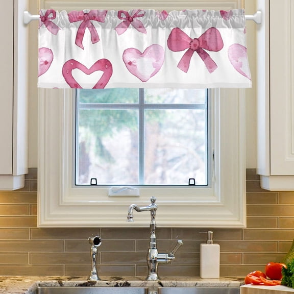 Ryvnso Bows and Hearts Window Valance Kitchen Farmhouse Rod Pocket Short Curtain 54x18 inch
