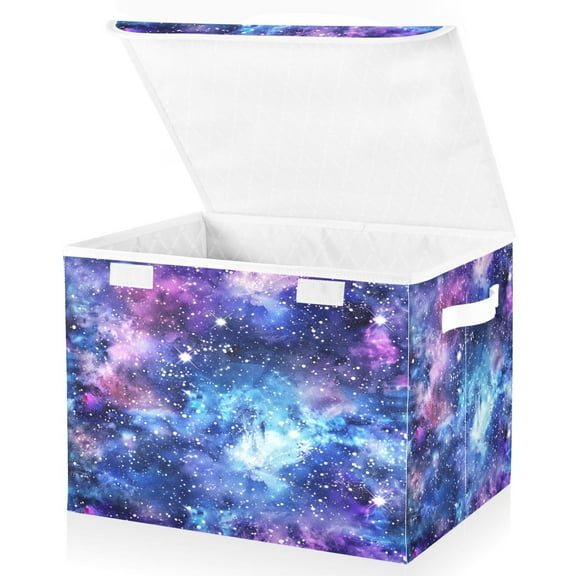 Ryvnso Brightly Glittering Shiny Galaxy Large Lidded Foldable Storage Baskets Cubes Boxes Lids Bin for Home