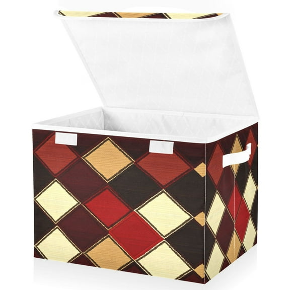 Ryvnso Brown Checkered Plaid Pattern Large Lidded Foldable Storage Baskets Cubes Boxes Lids Bin for Home