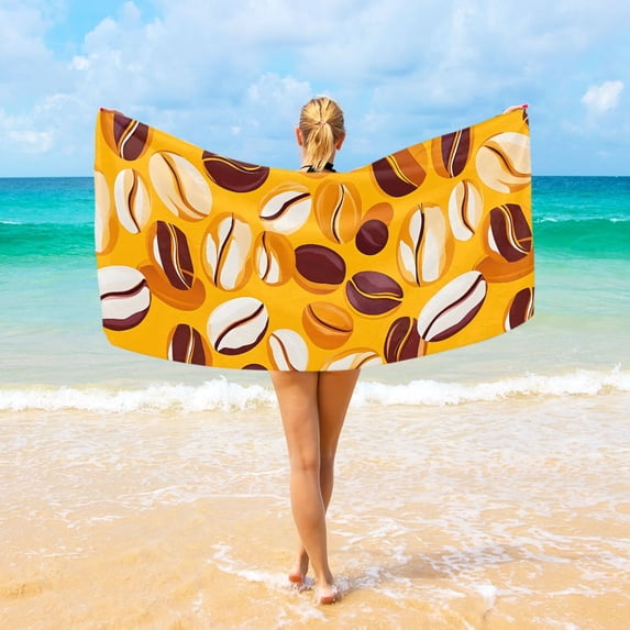 Ryvnso Brown Coffee Beans Beach Towel Quick Dry Swimming Yoga Beach Towels Large Sand Free Microfiber Towel 31"W x 71"L