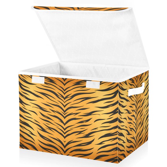 Ryvnso Brown Tiger Print Storage Bins Lidded Foldable Organizer Containers Baskets Cube