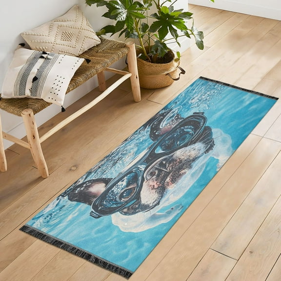 Ryvnso Bulldog under Sea Bedroom Runner Rug 2'x6' Hallway Area Carpet Non Slip Entryway Mat with Tassels
