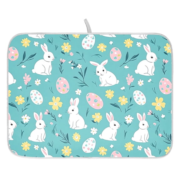 Ryvnso Bunny Easter Eggs Dish Drying Mat for Kitchen Countertop 18x24 Large Dish Pad Drainer Rack Dish Sink Mats