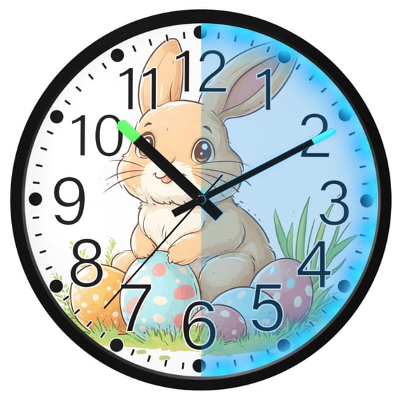 Ryvnso Bunny Easter Rabbit 12 Inch Night Light Wall Clock Silent Battery Operated Luminous Clocks