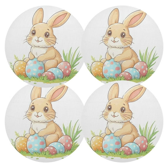 Ryvnso Bunny Easter Rabbit Round Plate Mats Dining Table Placemat Set of 4 for Holiday Decoration