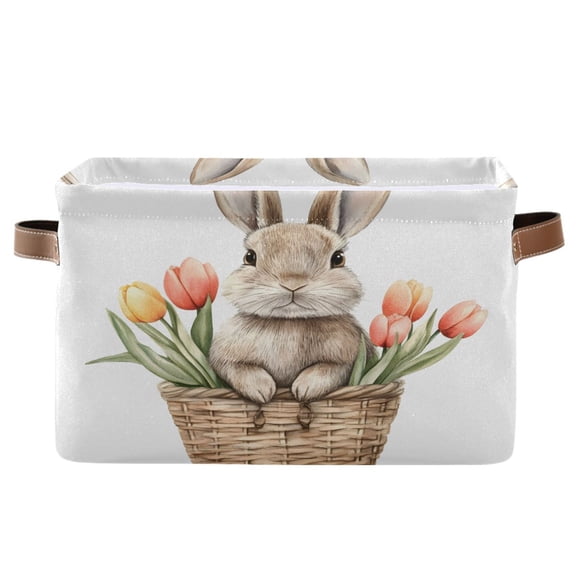 Ryvnso Bunny Flower Tulip Storage Basket Large Bin Foldable Boxes Toys Organizer 14.2x10.2x8.3in 1 PC