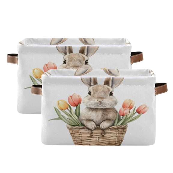 Ryvnso Bunny Flower Tulip Storage Basket Large Bin Foldable Boxes Toys Organizer 14.2x10.2x8.3in 2 PCs
