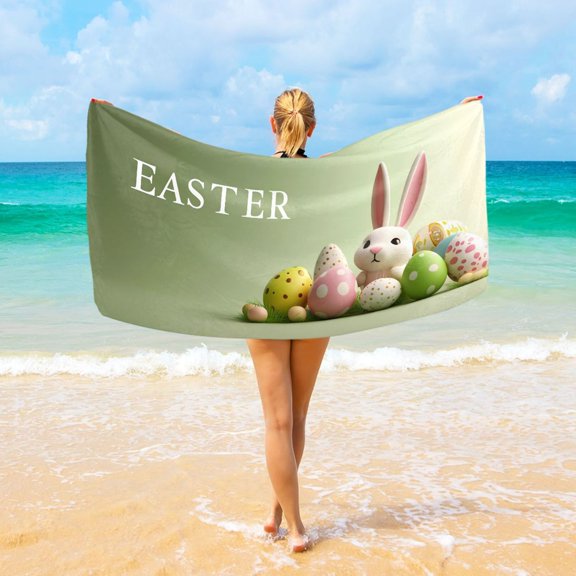Ryvnso Bunny and Eggs Oversized Beach Towel Microfiber Bath Blankets Swimming Fitness 37" x 74"