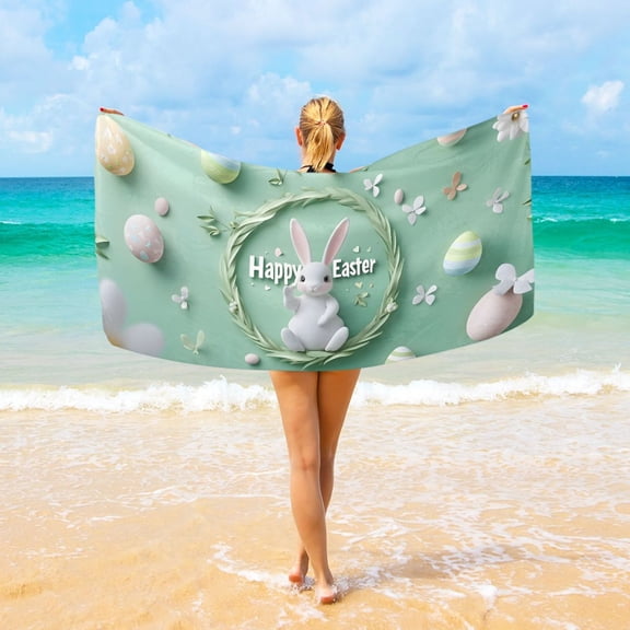 Ryvnso Bunny on Easter Oversized Beach Towel Microfiber Bath Blankets Swimming Fitness 37" x 74"