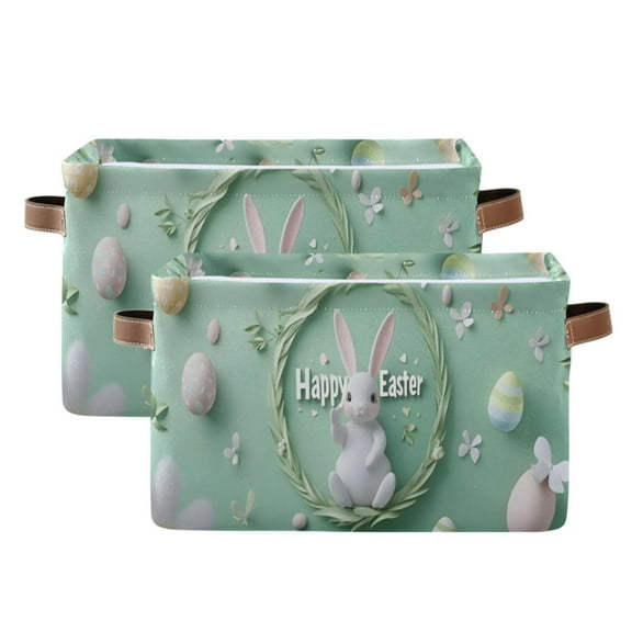 Ryvnso Bunny on Easter Storage Basket Large Bin Foldable Boxes Toys Organizer 14.2x10.2x8.3in 2 PCs